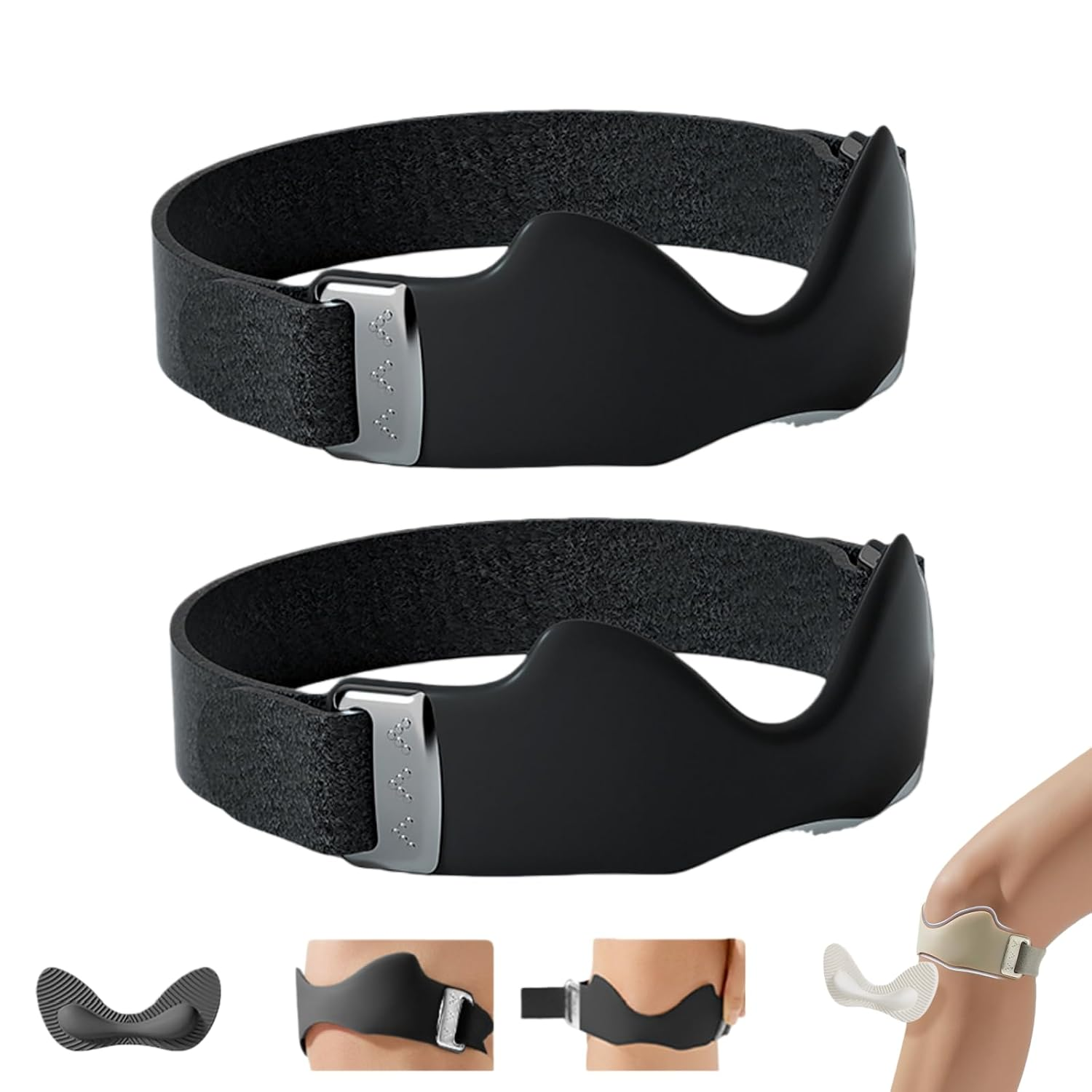 Flexwrap Knee Strap, Flex Wrap Silicone Patellar Tendon Support Strap, Adjustable Patella Support Band, Non-Slip Silicone, Knee Brace for Men Women Running Basketball Hiking (Black)