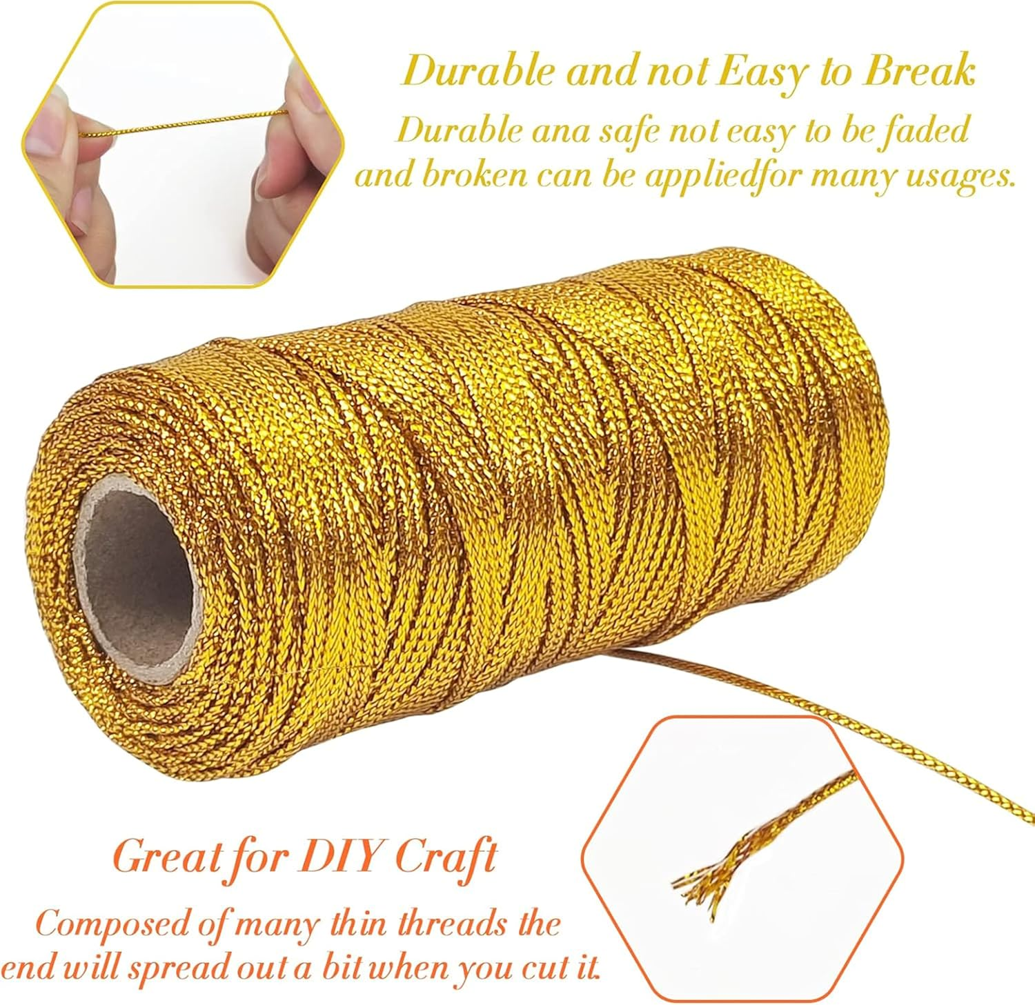 110 Yards 1.5Mm Metallic String Twine - Premium Decorative Gold Cord for Baking, Crafts, DIY Tags, Gift Wrapping, Ornaments Hanging, Christmas Decorations, Wedding & Party Decor (Gold)