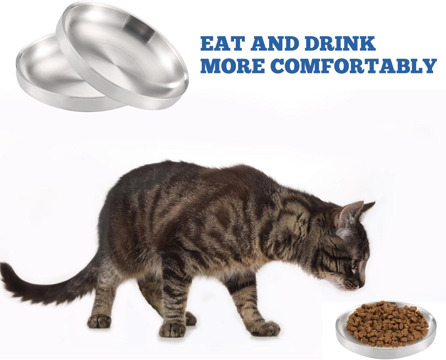 LEKEFET Cat Bowl Flat: Stainless Steel, Metal 304, Drop-Proof, Bowl Width 15 Cm, Easy to Clean image number 4