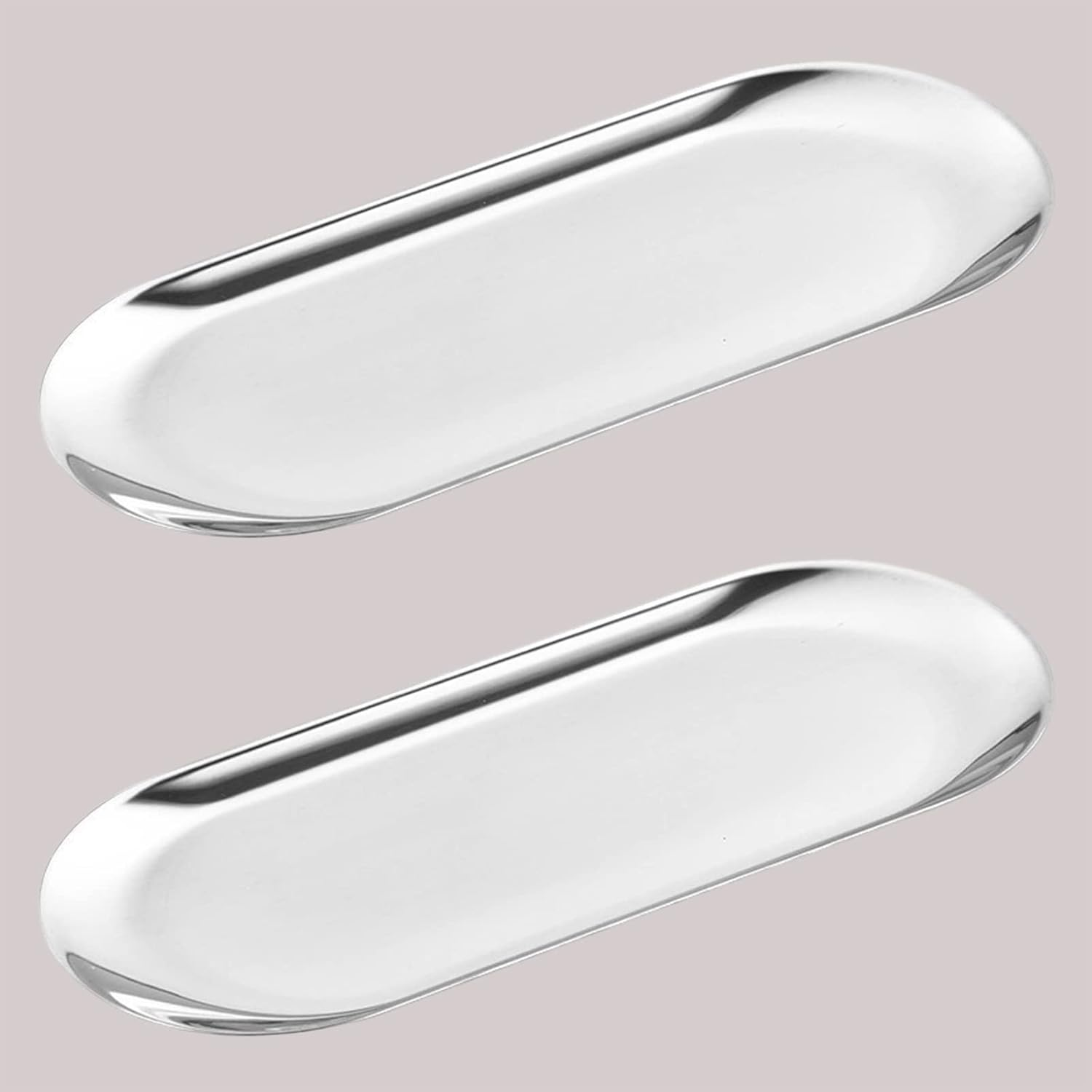 Hbluefat 2Pcs 12In Silvery Stainless Steel Tray for Serving Decorative Gold Jewelry Bar Jewelry Dish Key Bowl Mirror Dresser Decor Coffee Fruit Metal Perfume Trim Storage Dessert（Oval (Silvery)