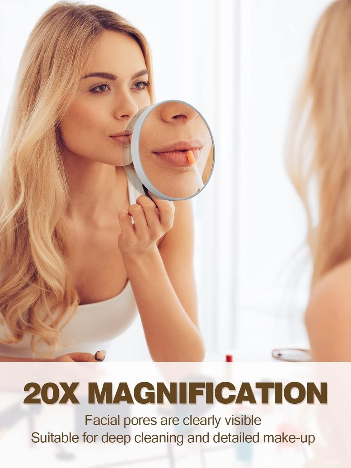 20X Magnifying Mirror with 2 Suction Cups, 3.5 Inches Magnified Makeup Mirror and Slant Tweezers,Grey,1Pc image number 3