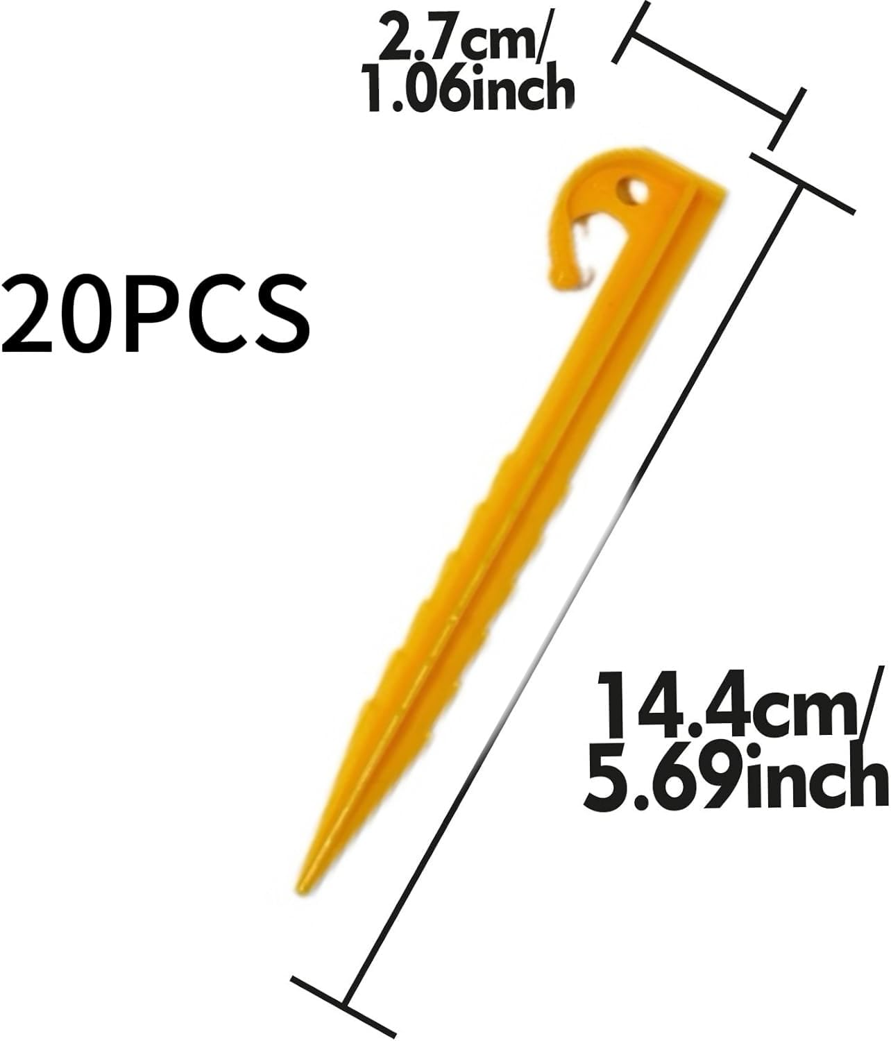 20 Pcs - 14.5 Cm Yellow Plastic Tent Pegs, Heavy Duty Plastic Tent Nails for Fixing Camping Tent Rain Tarps Garden Weed Mat Canopy