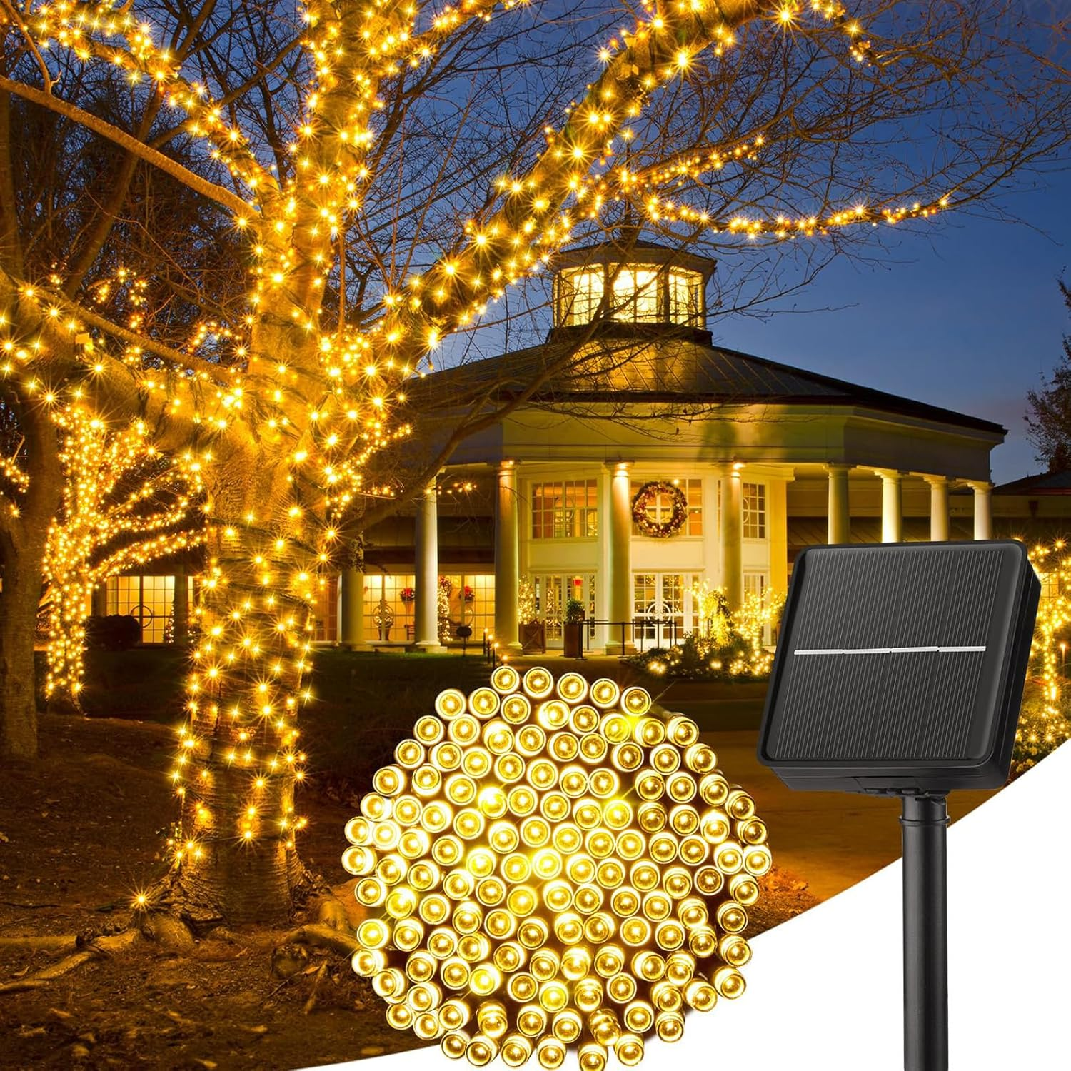 Solar String Lights for Outdoor, 12M 100 LED Christmas Solar String Lights with 8 Lighting Modes, IP65 Waterproof Solar Lights Outdoor, Solar Lights for outside Tree Party Decor, Warm White
