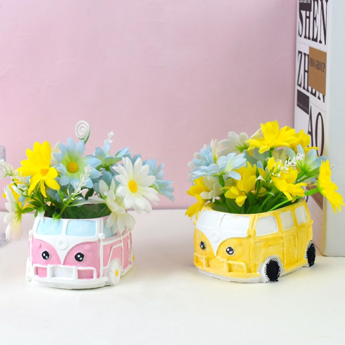 Bus Mold,3D Bus Flower Pot Silicone Mold Creative Bus Car Silicone Planter Mold Container Bowl Resin Mold Versatile Mold Bus Car Shaped Planter Mould Succulent Planter (White) image number 2