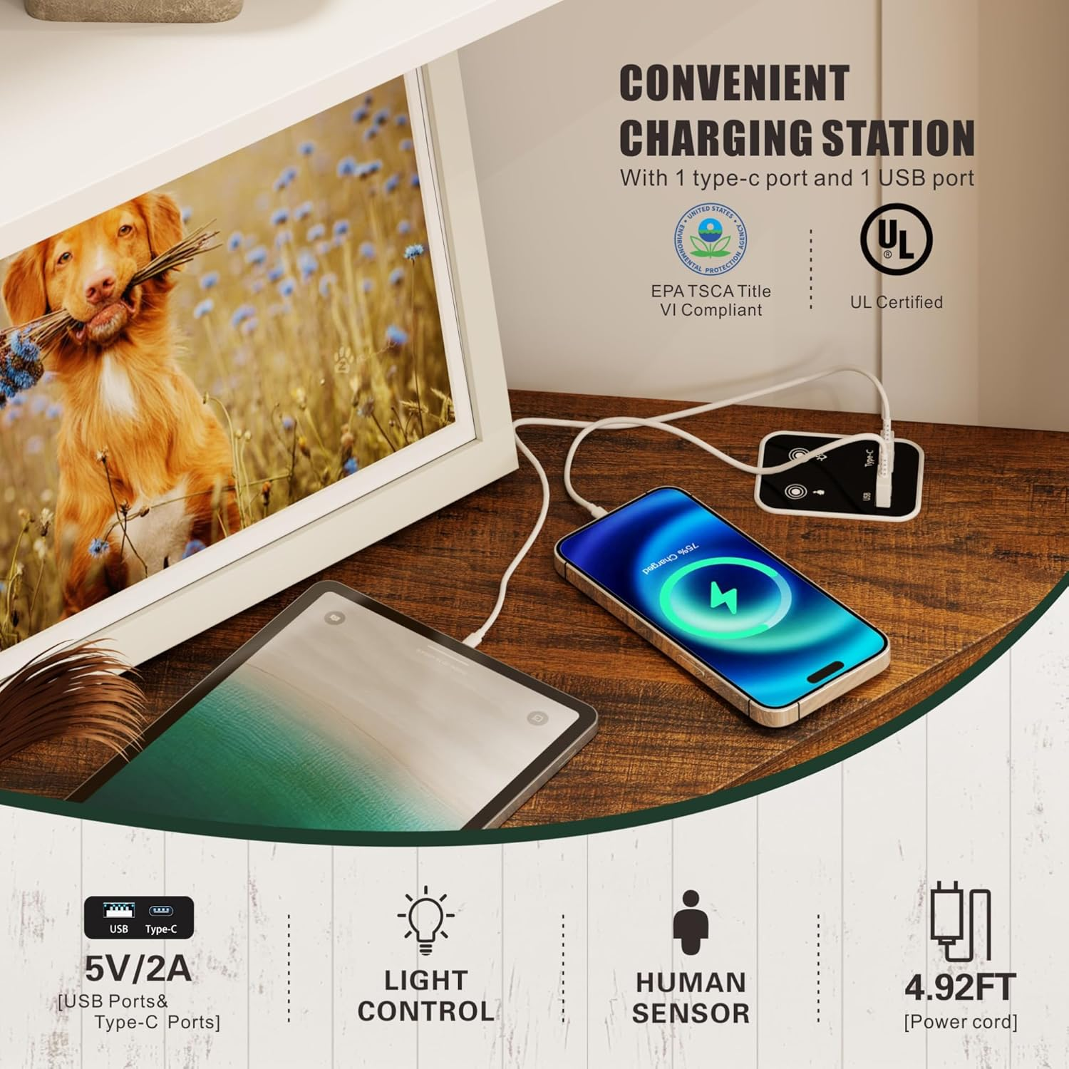 Dystler Tall Corner Cabinet with LED Light, Farmhouse Bathroom Cabinet with 2 Doors and 3 Tier Shelves, Free Standing Corner Storage Cabinet for Laundry Room, Living Room, Bedroom or Kitchen, White image number 6