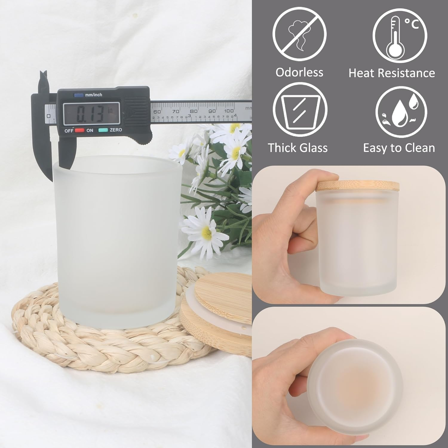 MILIVIXAY 12 Pack 10 OZ Frosted White Thick Glass Candle Jars with Lids - Bulk Empty Candle Jar for Making Candles - Spice, Powder Containers. image number 3