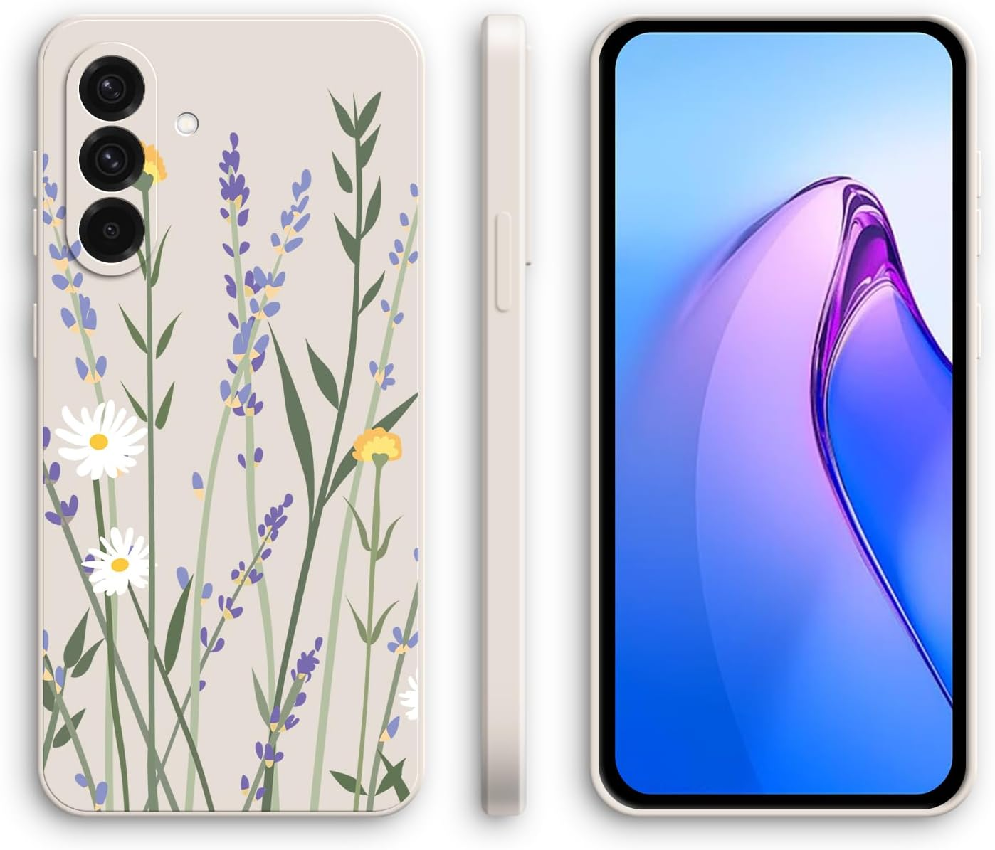 XINYEXIN Silicone Case for Samsung Galaxy A56 5G with Cute Pattern Ultra Thin Straight Edge Soft Silicone Mobile Phone Case Shockproof Protective Case - Lavender, White - Flowers, Black image number 7