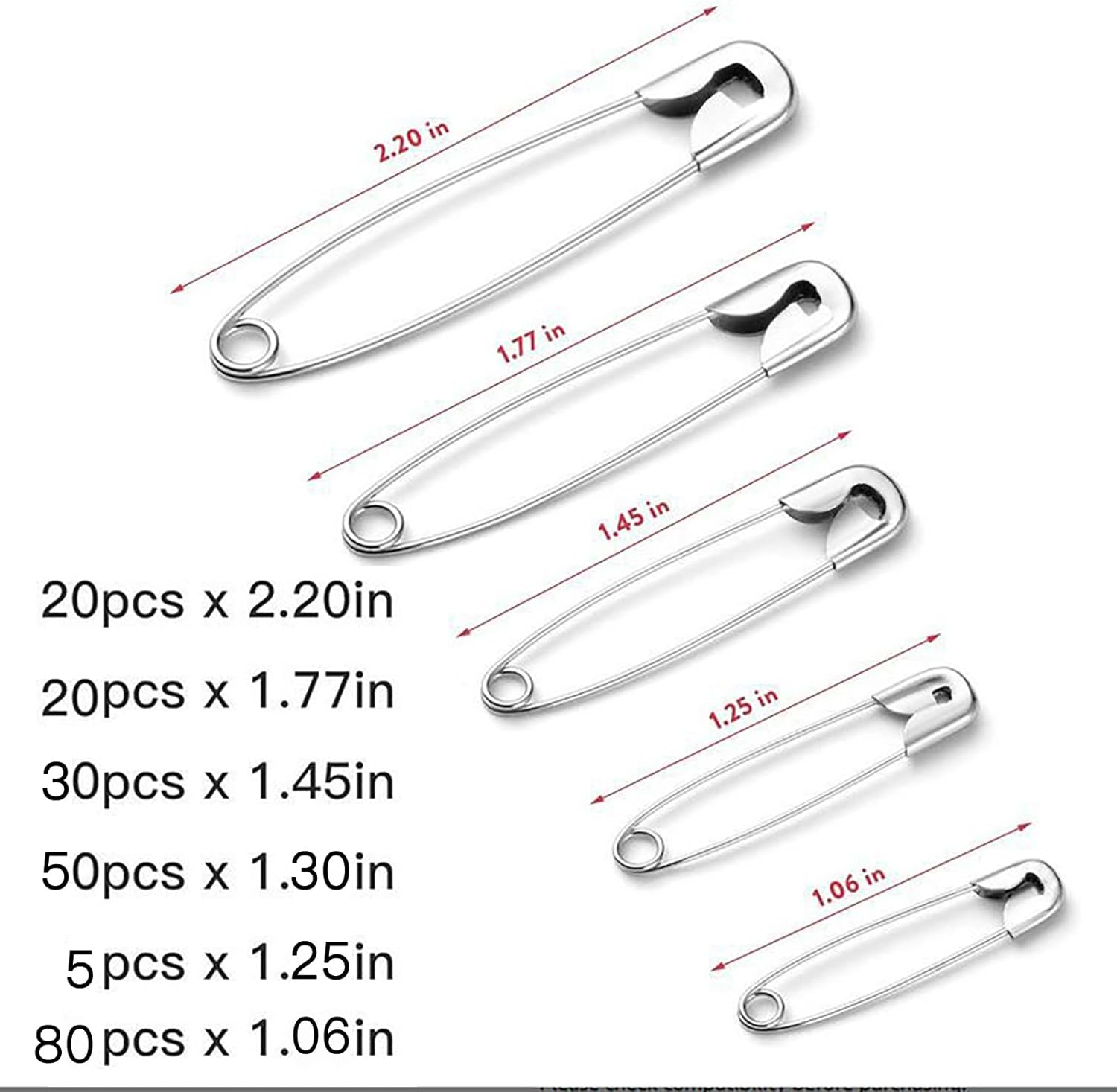 250 Pack Safety Pins Assorted, 6 Different Sizes Small and Large Safety Pins, Safety Pins for Clothes Pins Sewing, Nickel Plated Steel Safety Pin Bulk, Arts and Crafts Supplies (Silver) image number 3