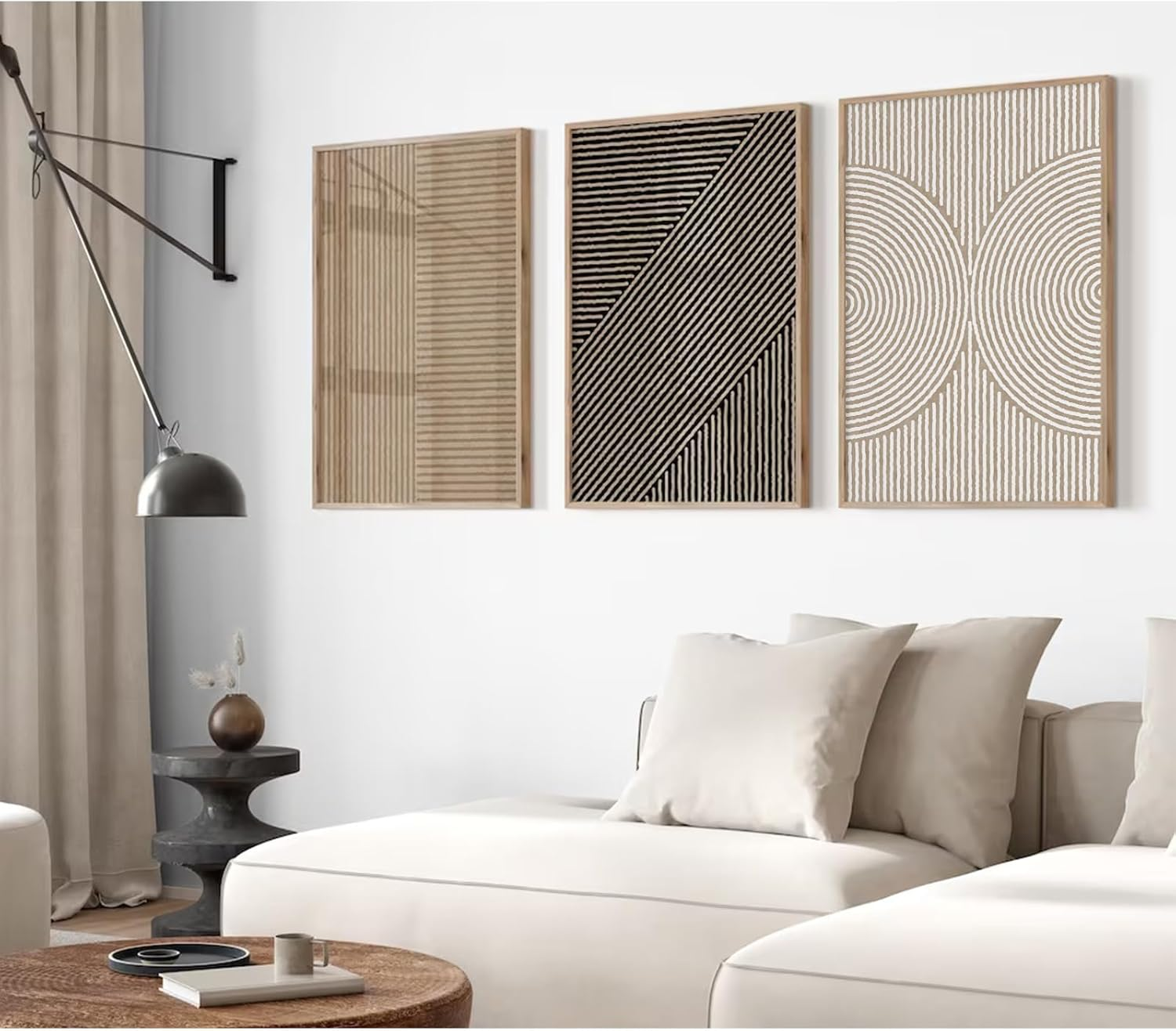 Boho Modern Wall Art Pictures Neutral Abstract Canvas Wall Decor Minimalist Line Wall Art Beige Brown Black Poster Mid Century Painting Artwork for Living Room Bedroom 12X16 Inch Unframed Set of 3 image number 6