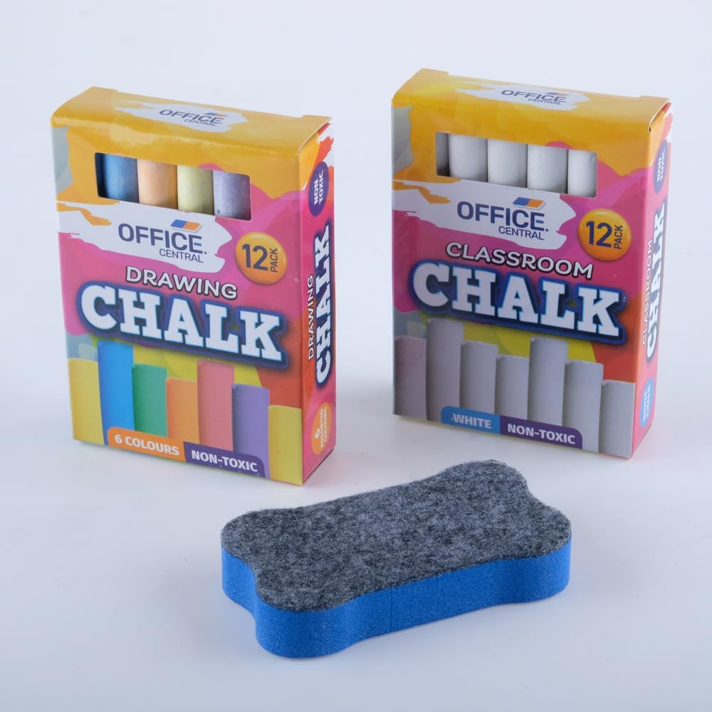 Office Central Chalk Set with Duster (Pack of 3) image number 2