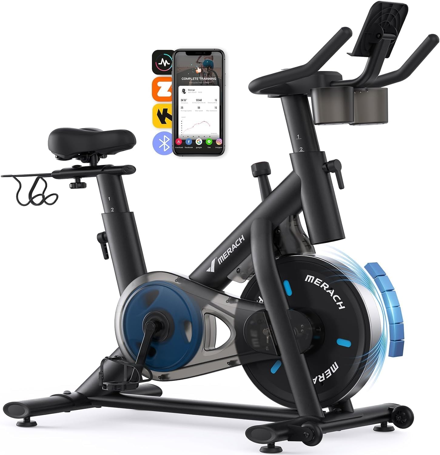 MERACH Exercise Bike Stationary Bikes, Brake Pad Bike with Exclusive App, Cycle Low Noise Indoor Cycling Recumbent Exercise Bike with 135KG Weight Capacity, Treadmill Tablet Fitness for Weight Loss