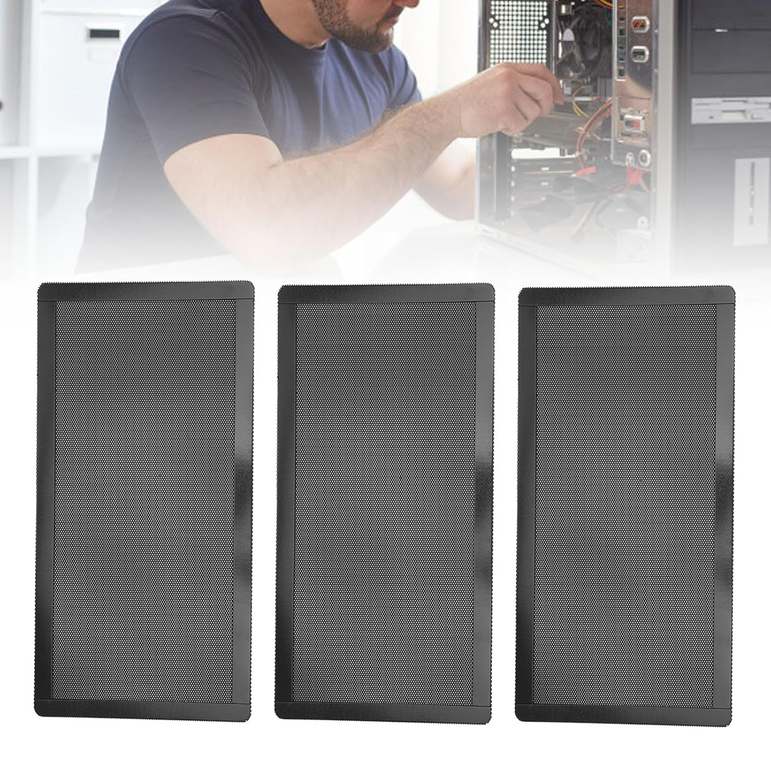 Jectse DIY PC Case Dust Mesh Filter, 10Pcs PVC Dustproof Magnetic Dust Filter Cover, 12X24Cm, Black, for PC Case Power Supply, Fan Vent, Desktop image number 5