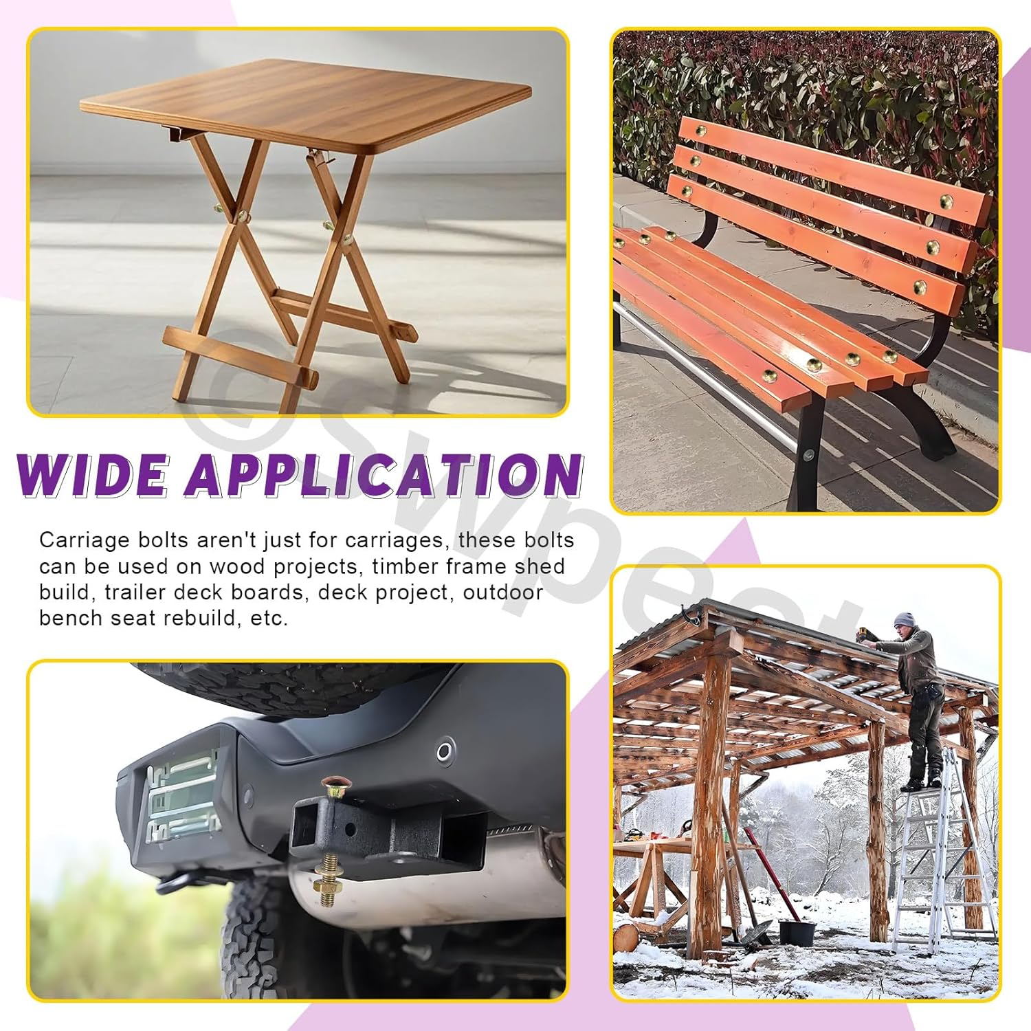 Swpeet 60Pcs 5 Sizes M6&times;30 M6&times;50 M8&times;50 M8&times;70 M10&times;80 Colored Zinc Plated Carriage Bolts Screws Nuts Washers Assortment Kit, round Head Square Neck Screws, Full Thread Carriage Bolts - Black image number 3