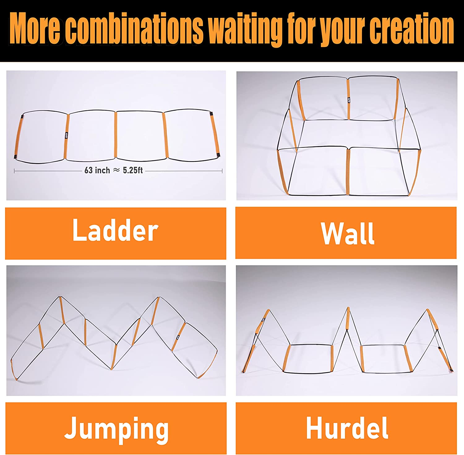 All-In-One Agility Ladder Speed Training Equipment and Speed Hurdle Workout Ladder and Basketball Soccer Agility Ladder Foldable Instant Set-Up and Tangle-Free (8 Rung 4 Rung 8+4 Rung 4X3 Rung) image number 1