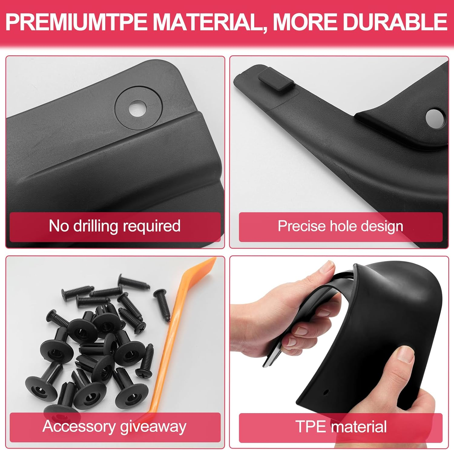 4Pcs Mud Flaps Set for Tesla Model 3 Highland 2024 2025, Splash Guards Mudguard Fender for Model 3 Highland, No Drilling Required Car Fender Kits, Mudflaps Exterior Accessories image number 6