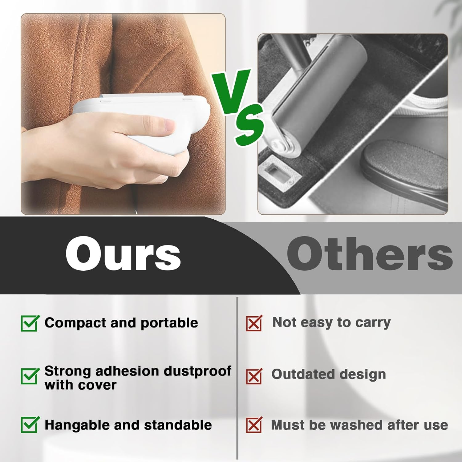 2 Pack Travel Portable Lint Roller with Hand Strap, Reusable Mini Lint Rollers with 6 Refill, Lint Remover for Clothes Bag (Black+White) image number 2