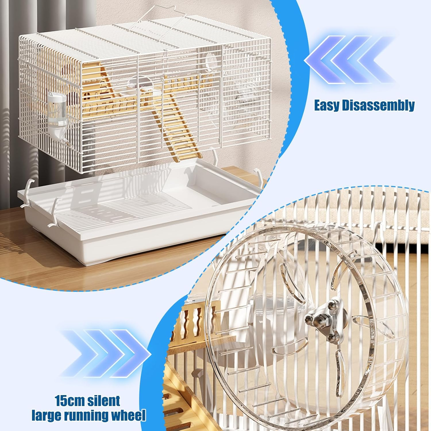 LIODUX 8 in 1 Hamster Cage, 2-Layer Luxurious Hamster House with Full Viewing, DIY Small Pet Playpen Kennel with Accessories, Habitat for Small Animals Pets (Large: 47X30X30Cm)