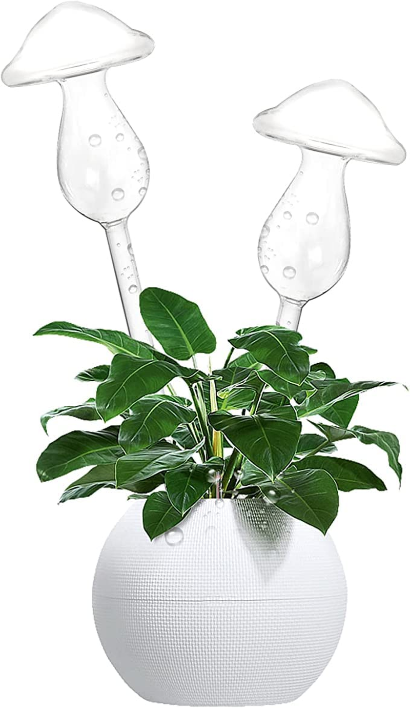 3Pcs Plant Waterer Self Watering Globes, Hand Blown Clear Glass Plant Water Bulbs for Indoor & Outdoor (Mushroom) image number 3