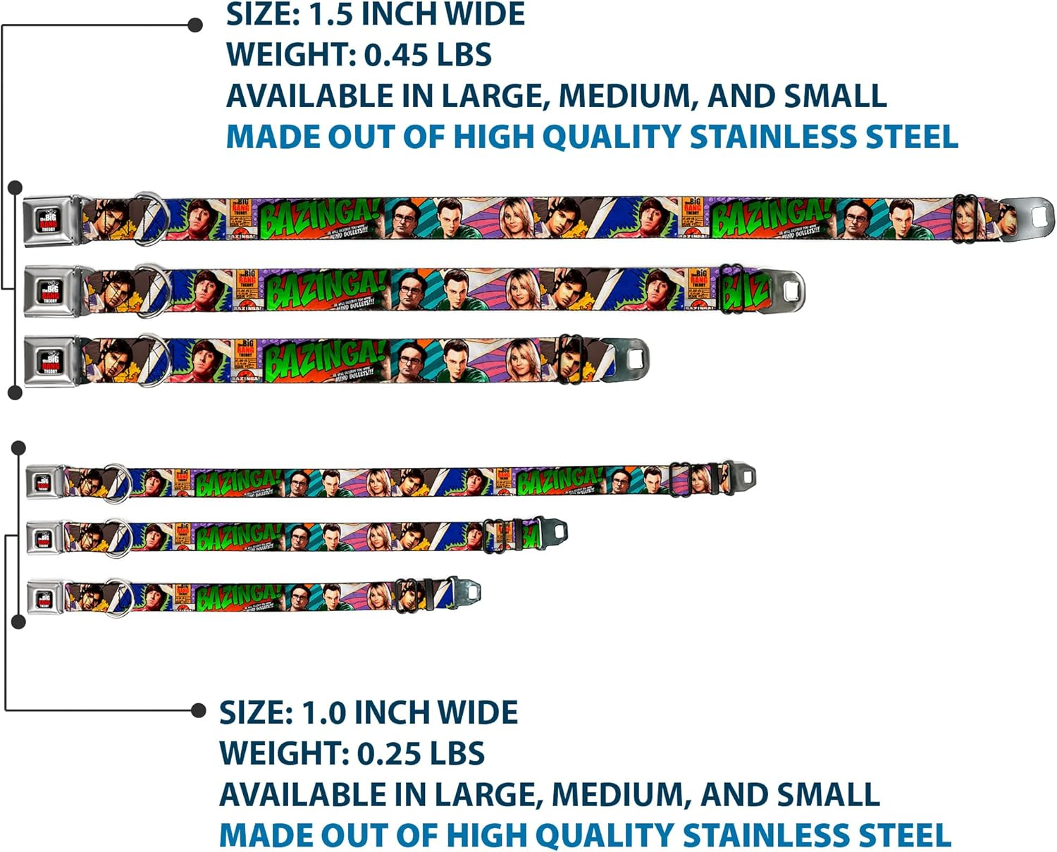 Buckle-Down Seatbelt Buckle Dog Collar - the Big Bang Theory Comic Strip - 1.5" Wide - Fits 13-18" Neck - Small