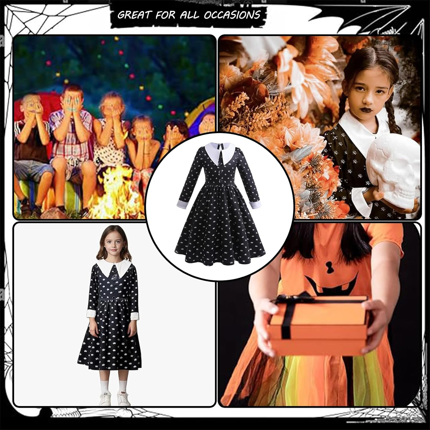 LIODUX 11 Pack Wednesday Black Costume, Wednesday Girls Dress, Teens Black Family Costumes, Girls Halloween Costumes Perfect for Halloween, Cosplay, and Parties image number 1