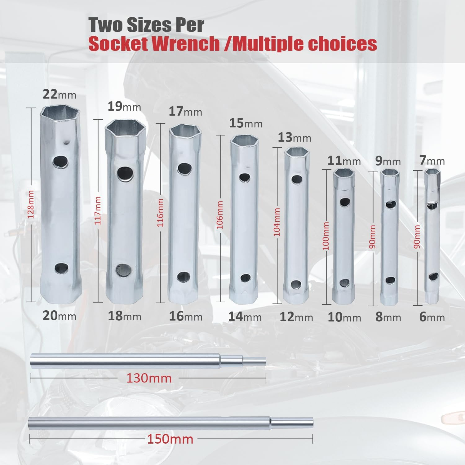 10Pcs Dual-Ended Shower Valve Socket Wrench Set Faucet Nut Removal Tool for Removing Tub & Shower Valve Plumbers Socket Set Compatible Extended Spark Plug Wrench 6-22Mm image number 1