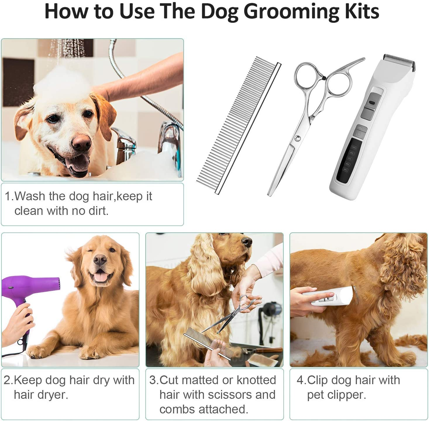 Dog Clippers Pet Hair Grooming Clippers Professional Rechargeable for Small Medium Large Dogs Cats & Other Pets 2-Speed Cordless image number 2