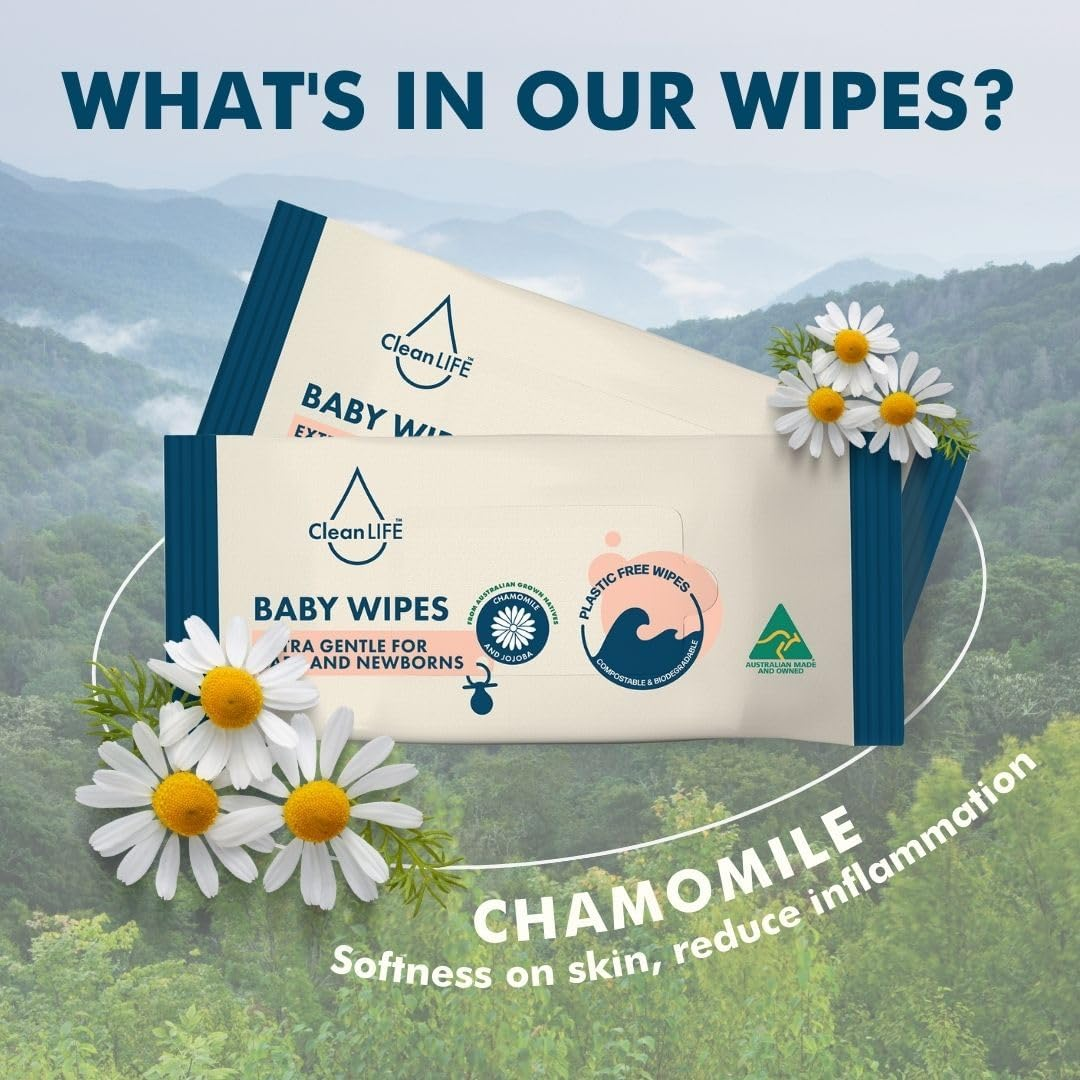 Cleanlife Baby Wipes 640 Bulk Pack - Plastic Free and Bio-Degradable Wipes, Australian Made and Owned,
