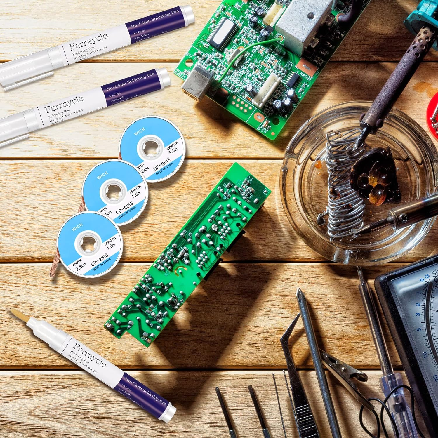 No Clean Soldering Pen and Solder Remover Wick, 0.1 Inch Wide and 59 Inch Long, Solder Braid Wick Liquid Flux for Electronics Welding Repair Tabbing Wire Maintenance