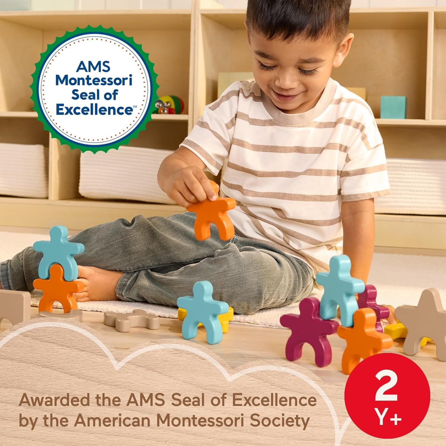 Fisher-Price Wood Montessori Toy Stacking Shapes, American Montessori Society Seal of Excellence, 16-Piece Wooden Learning Activity & Expert Play Tips for Kids Ages 2+ Years (Amazon Exclusive) image number 5
