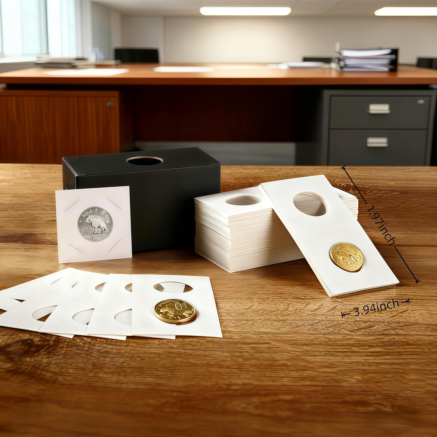 FRIMOONY Cardboard Coin Holders, 300 Pieces, 6 Sizes, 2X2 Inch Flip Assortment for Coin Collection image number 1