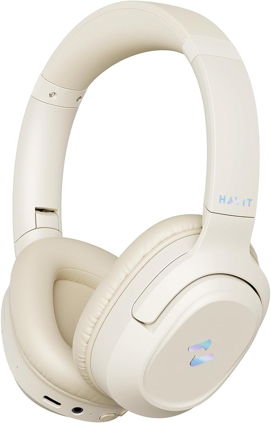Havit Active Noise Cancelling Headphones, Wireless over Ear Bluetooth Headphones with 60Ms Low Latency Game Mode, 50H Playtime, Foldable Overhead Headphones with Deep Bass, Bluetooth 5.4, App Control