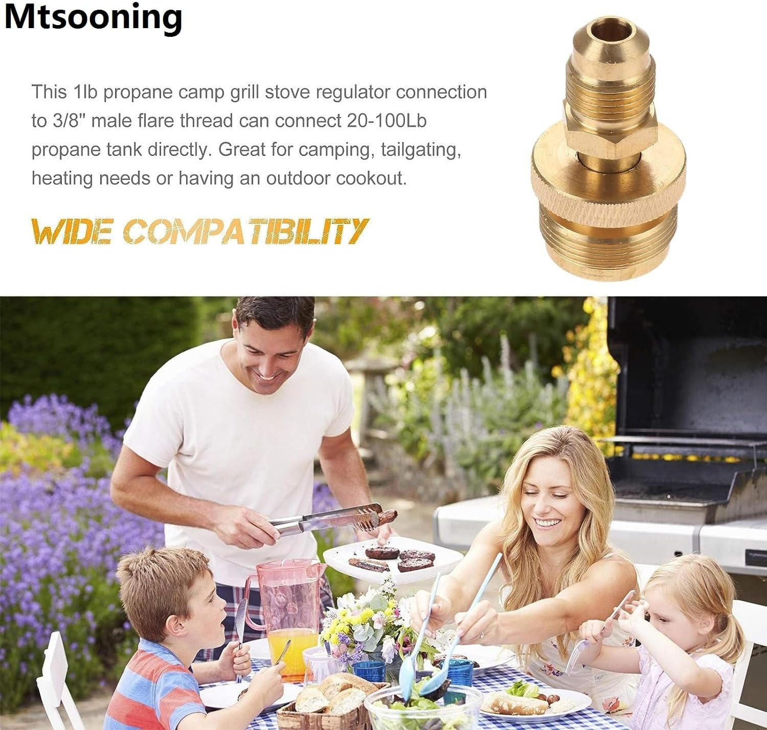 Mtsooning 1Lb Propane Tank Canister Regulator Adapter Connection to 3/8&rdquo; Male Flare (5/8"-18UNF) Thread, Portable Camping Grill Stove Parts for Heaters, Burner, Fire Pit