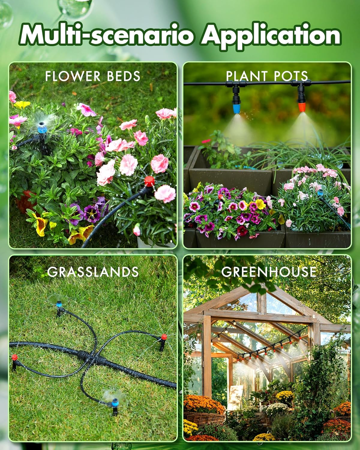 240FT Drip Irrigation System Kits - Automatic Garden Watering Sprinkler with 1/2 & 1/4 Inch Tubing Hose Patio Misting Plant Irrigation Water Equipment Quick Connector for Greenhouse Flower Beds Lawn image number 3