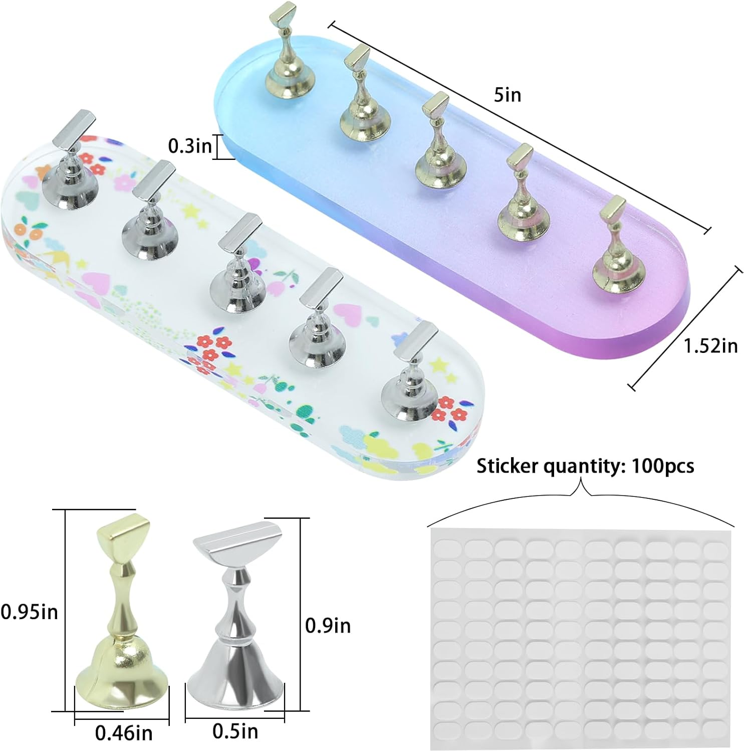 Ruetail 2 Sets Nail Stand for Press Ons Nail Art Display Stand, Comes with 100 Pcs Reusable Double Sided Sticker, Magnetic Fake Nail Painting Stand for Home DIY Nail Art Beginner Salon Supplies - Sea Blue image number 4