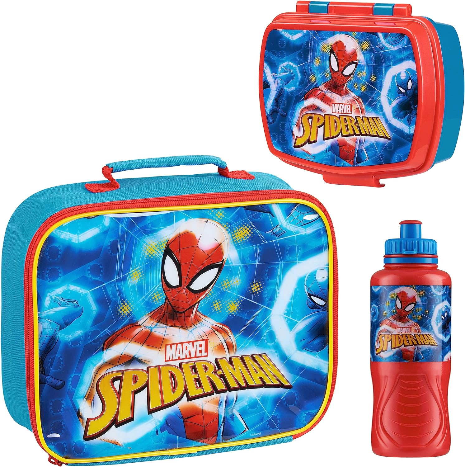 Marvel Kids Lunch Box 3 Piece Set Avengers Insulated Lunch Bag Snack Box 430Ml Spiderman Water Bottle BPA Free School Travel Captain America Iron Man Thor (Multicolor Spiderman) image number 2