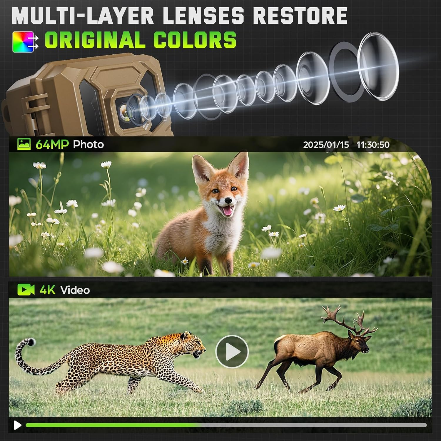 Trail Camera 4K 64MP, Wifi Game Camera with Night Vision, 32GB SD Card, Solar Power, 0.2S Trigger Speed, IP66 Waterproof image number 3