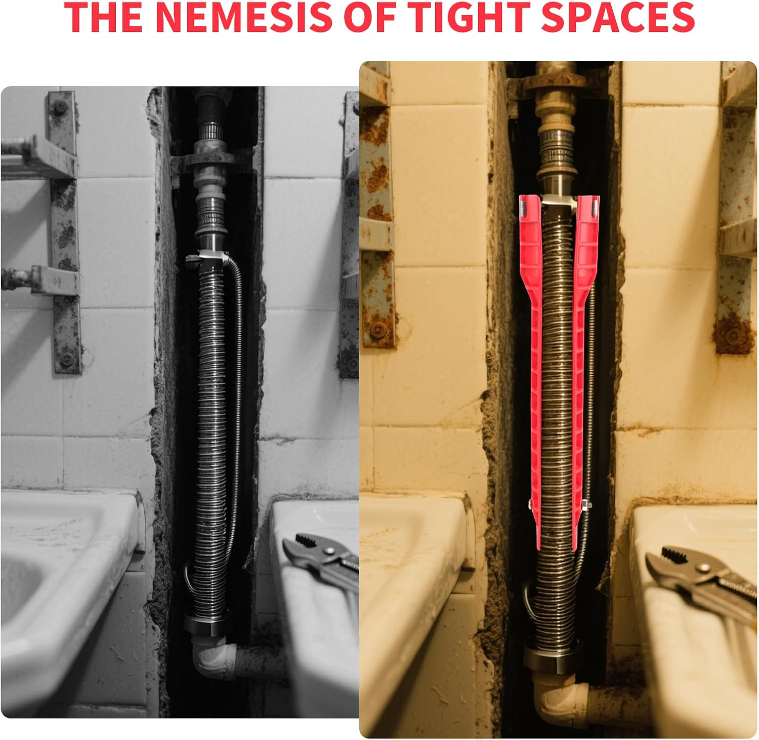 Eukyplace Plumbing Tools 8-In-1, Multifunctional Faucet and Sink Installer Pipe Wrench, Professional Plumbing Wrench for Bathroom & Kitchen, Compatible with Spanners & Wrenches (Red) image number 1