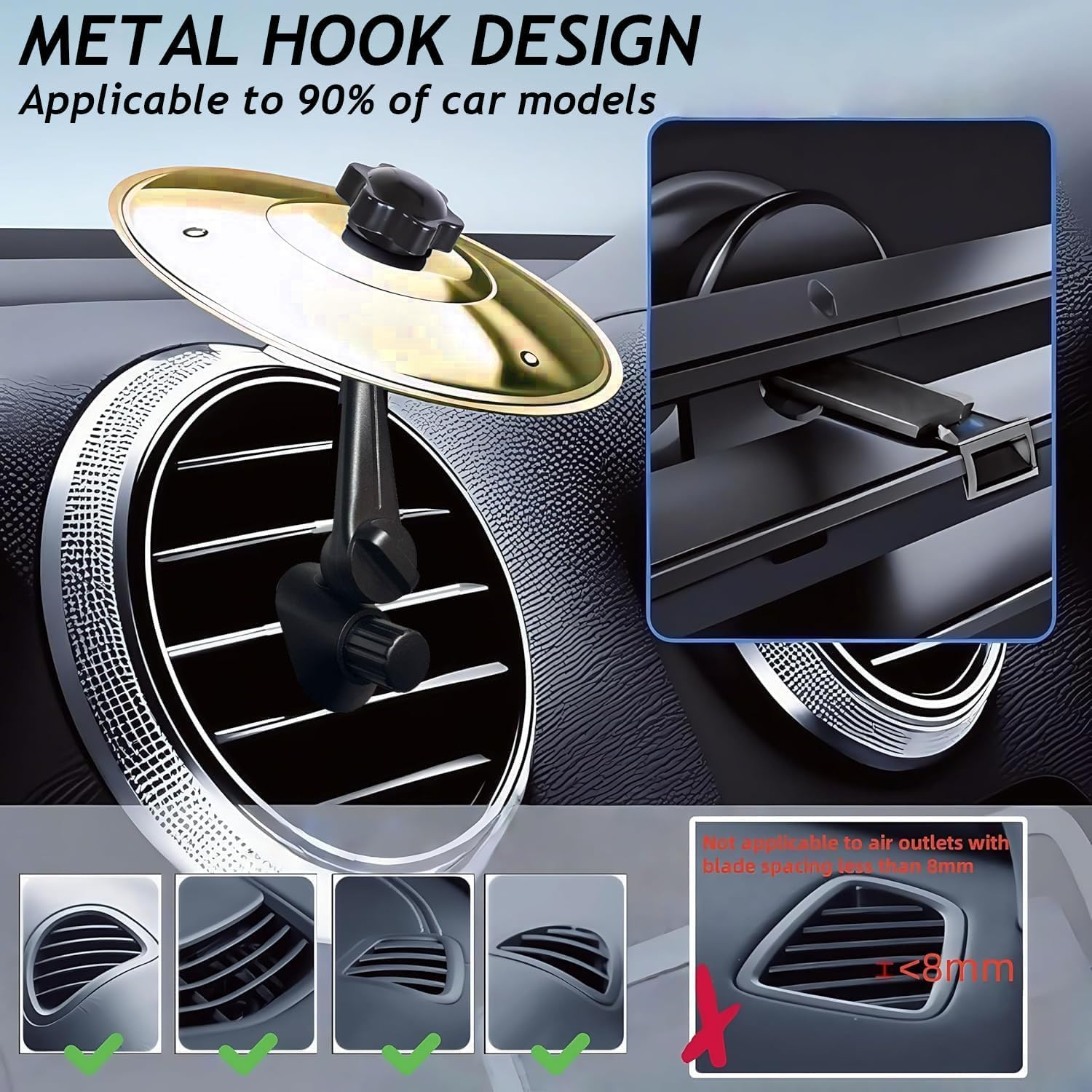 Car Cymbal, Car Cymbal Air Vent, Mini Drum Crash Cymbal for Car Vent, 2 Swivel Joints,Suitable for All Types of Vehicles (Gold) image number 4