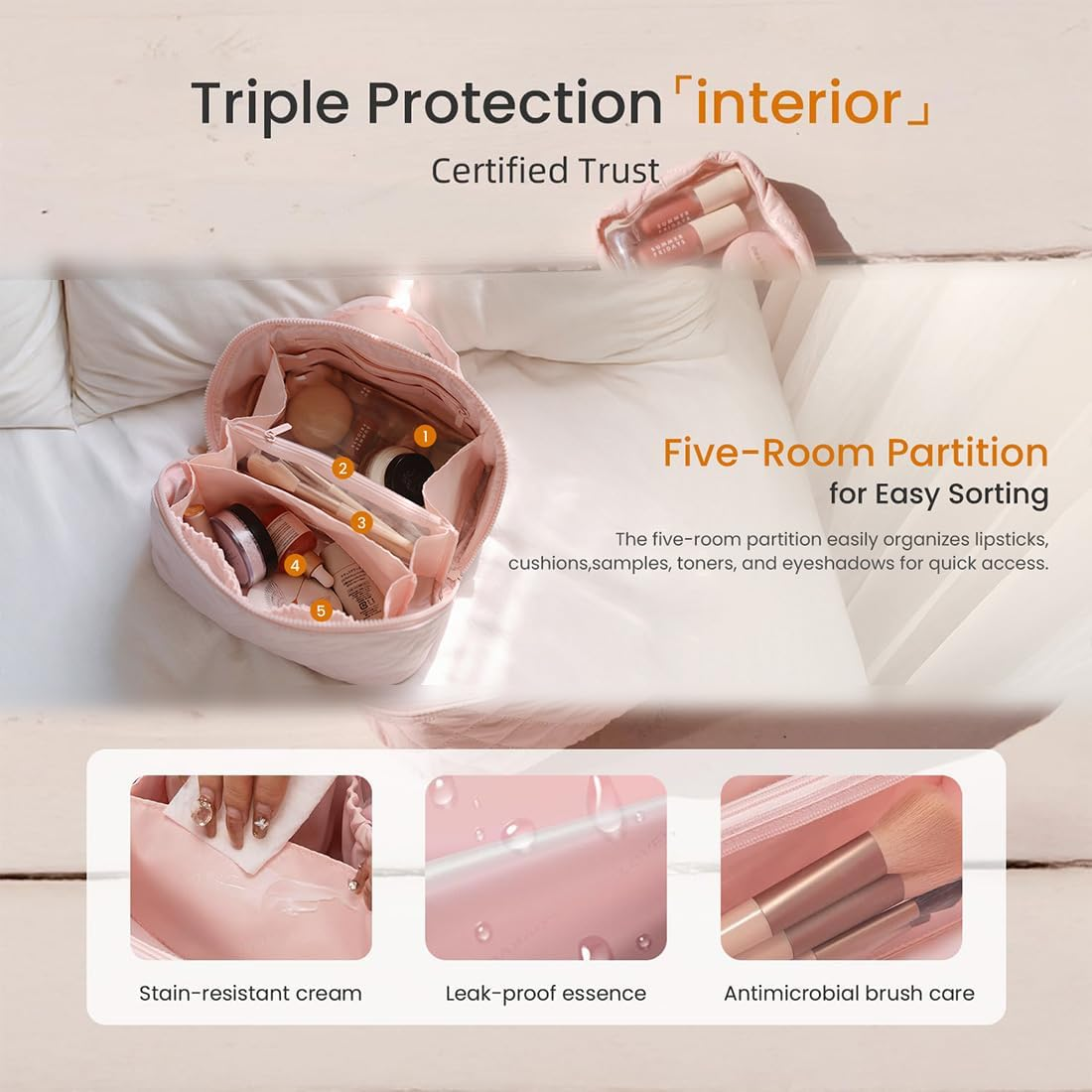 Petition Makeup Bag for Woman, Travel Makeup Bag, 180&deg; Wide Open Lay-Flat Water-Resistant Cosmetic Case, Spacious 180&deg; Open Cosmetic Organizer, Pouch Open Flat Small Toiletry Bag (Green) image number 1