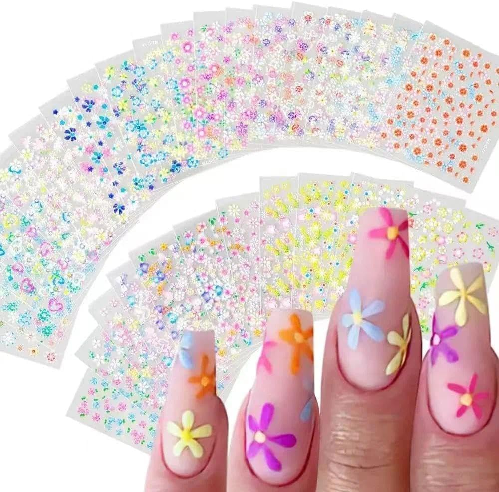 Flower Nail Art Stickers,3D Self-Adhesive Flowers Nail Art Supplies Charms for Nailsart Manicure Tips Decoration 60 Sheets by Weidllys image number 4