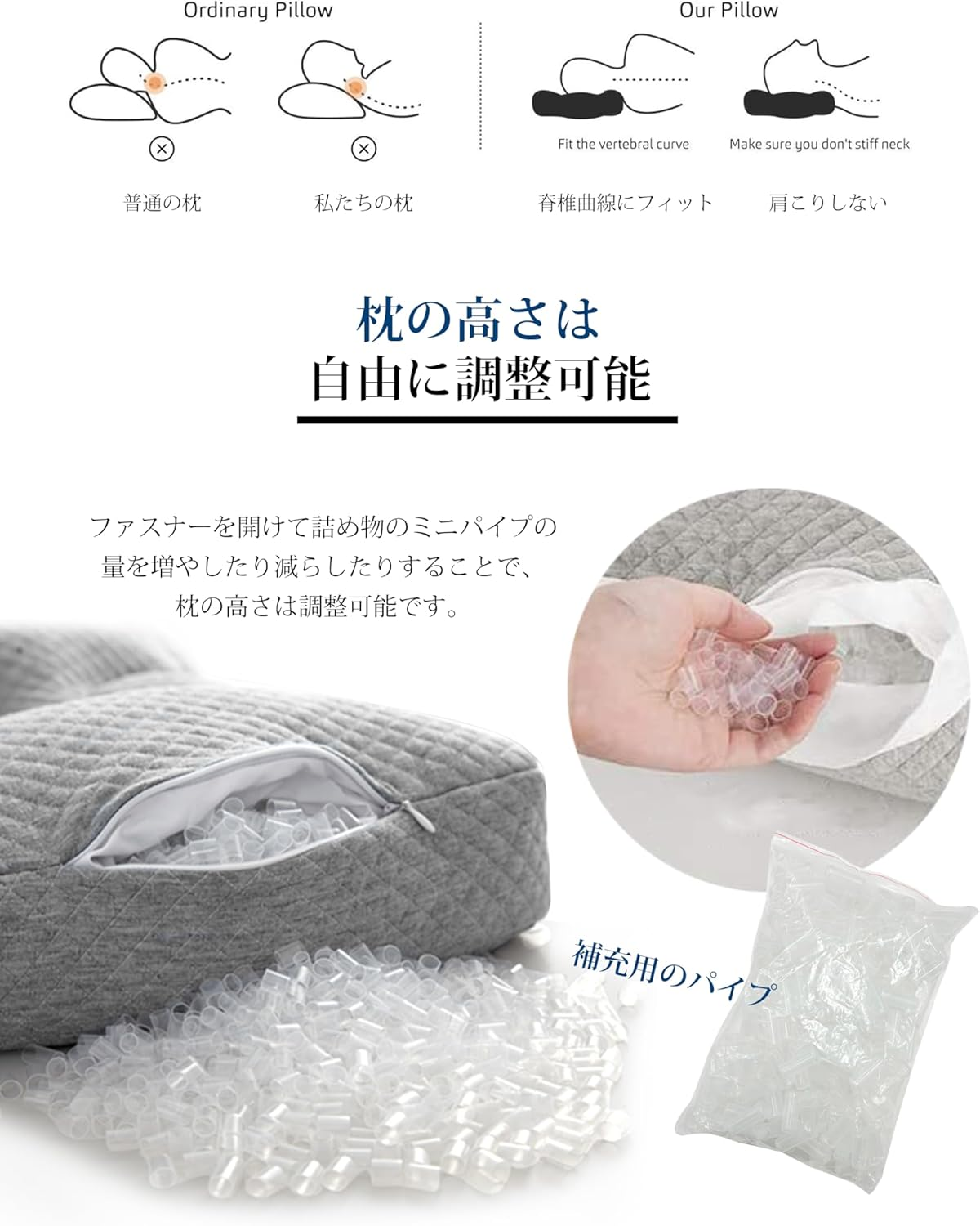 AYO Pipe Pillow, Polyurethane Foam, Sideways Compatible, Washable, Stiff Shoulder Pillow, Adjustable Height, 13.0 X 20.9 Inches (33 X 53 Cm) image number 6