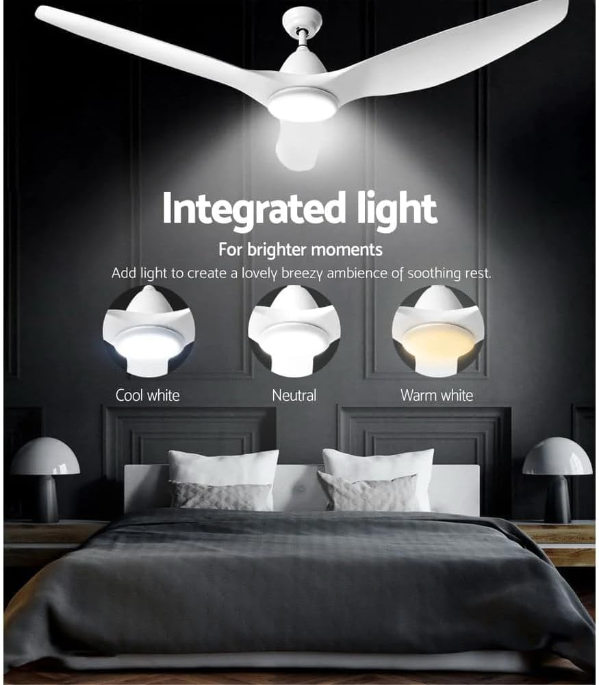 Devanti 64" Ceiling Fan with Light and Remote, 3 ABS Blades, 8 Hour Timer, DC Motor, 3 Kinds of LED Lighting, Modern Ceiling Fan for Home Indoor Outdoor &ndash; White image number 2