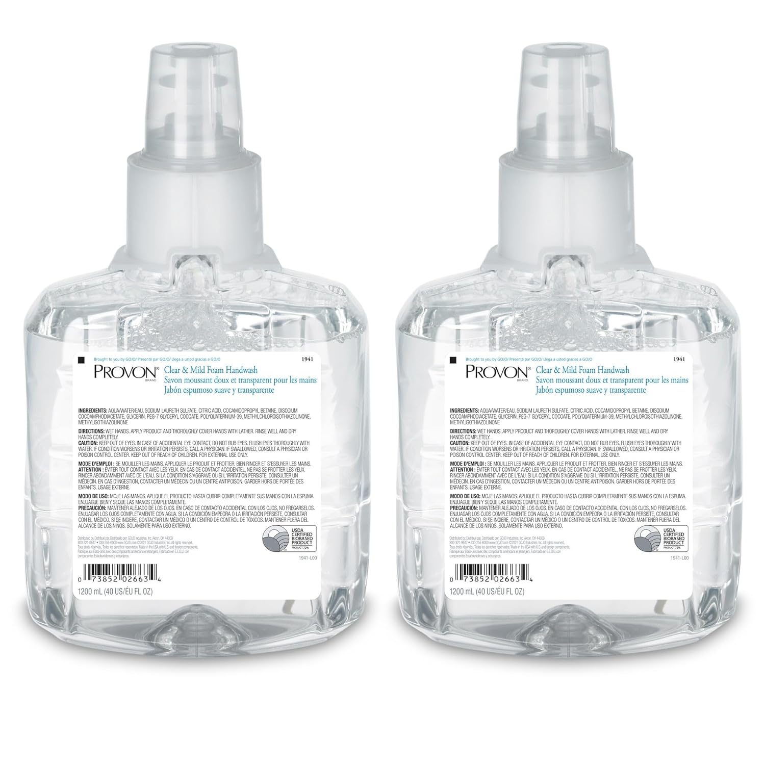 PROVON 1941-02 Clear and Mild Foam Handwash, 1200 Ml LTX-12 Refill (Pack of 2) image number 3