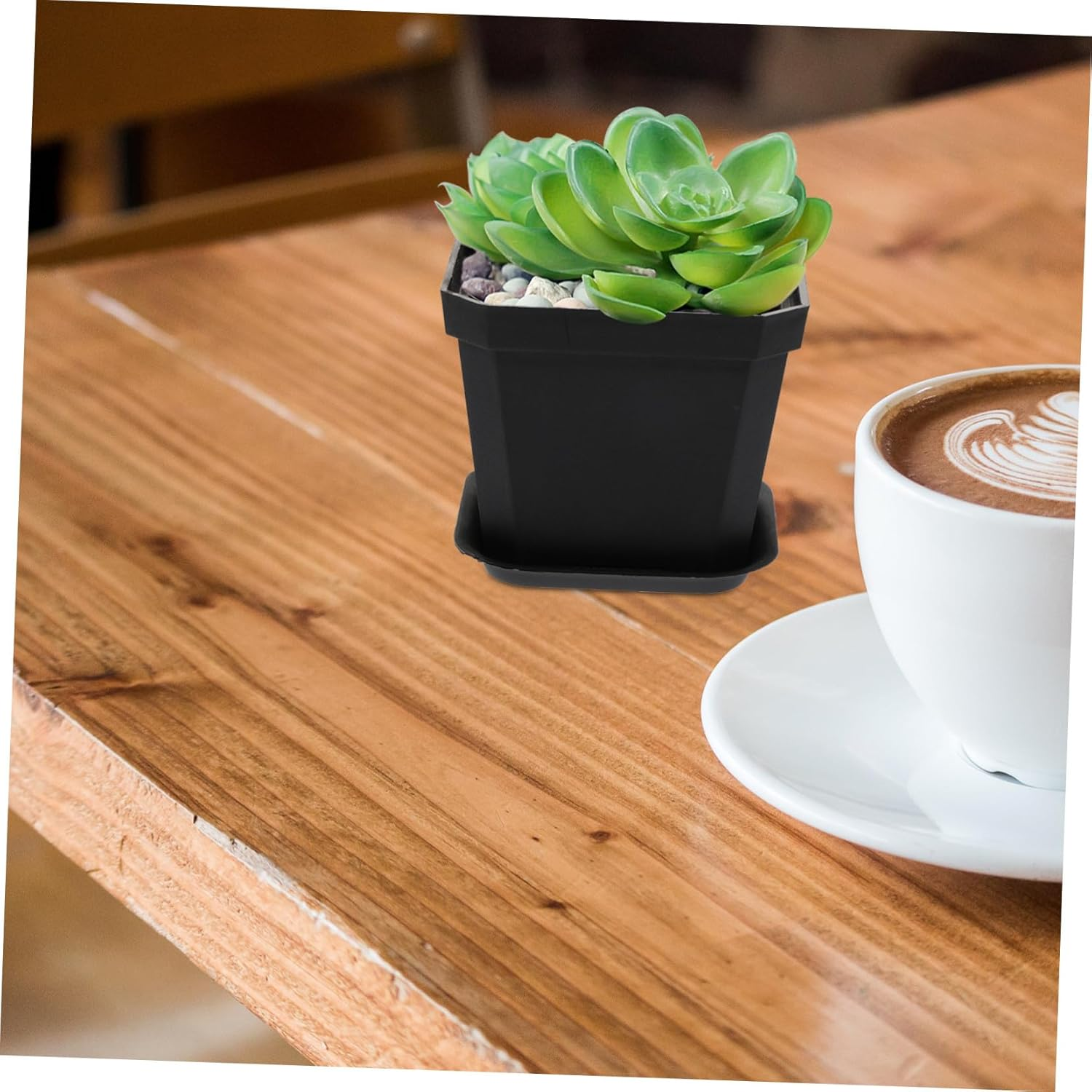 SUPVOX 10 Pcs Mini Succulent Flower Pots Plastic Plant Pots with Tray Thickened Seedling Containers for Plants Ferns Indoor Gardening - White image number 6