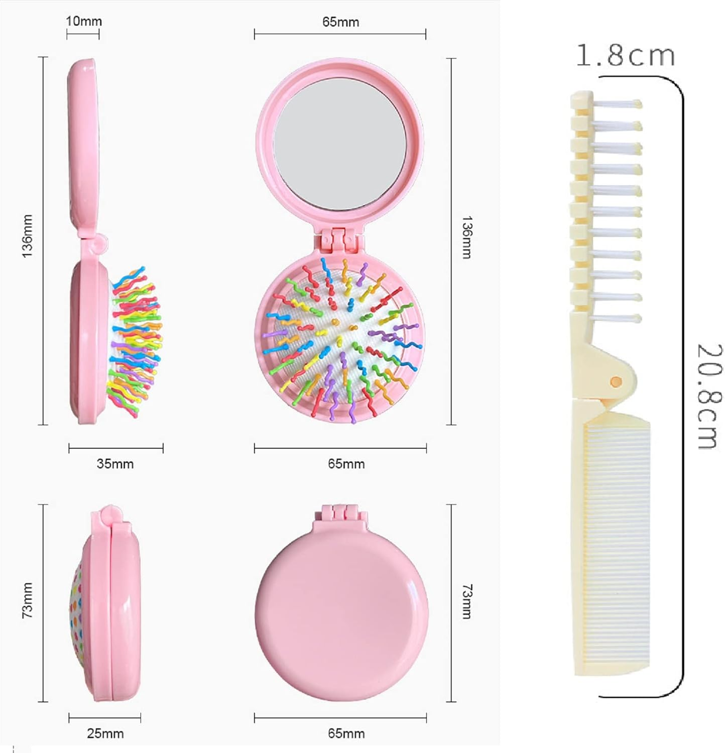 Foldable Hair Brushes with Travel Mirror, Foldable Bag Hair Brush, round Mini Hair Comb, Pocket Hair Brush, Folding Travel Mirror Hair Brushes, with Small Foldable Hair Brush, for Work, Travel, Women and Girls image number 1