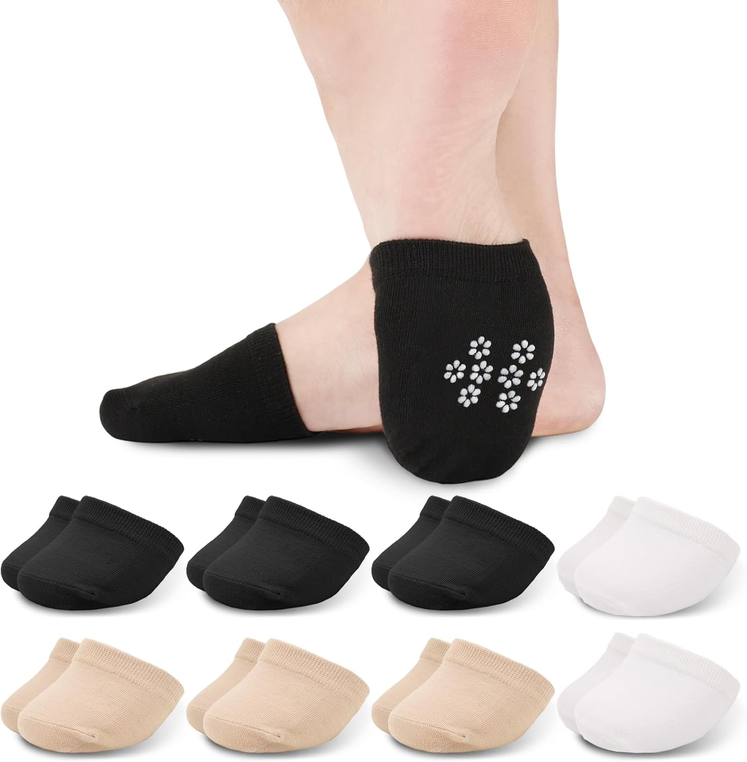 8 Pairs Toe Topper Socks Women No Show, Half Socks Women Seamless Grip Non Slip, Women Socks Toe Socks for Slingback Shoes