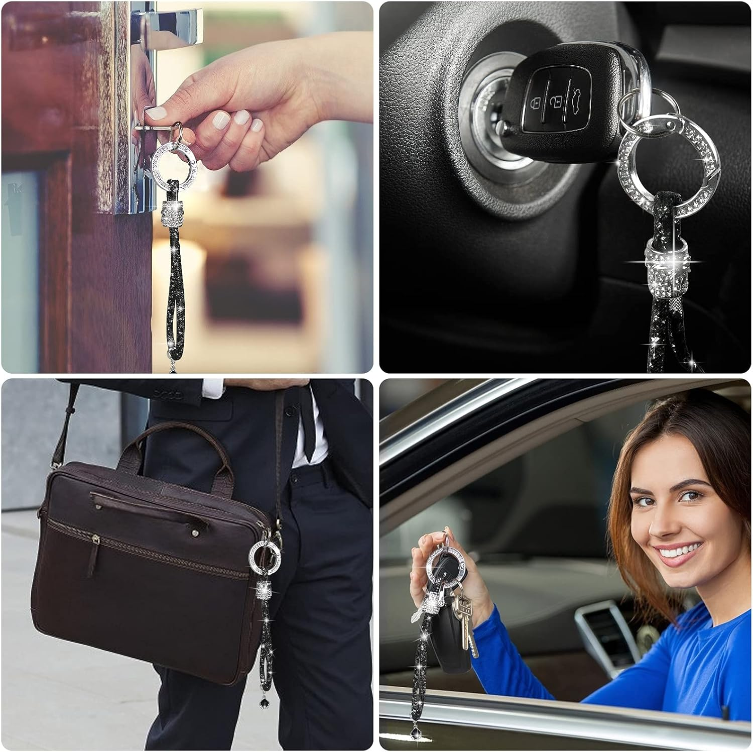 Cute Wrist Car Keychain for Women, Crystal Keychain Accessories，Bling Wrist Lanyard for Keys, Car Key image number 2