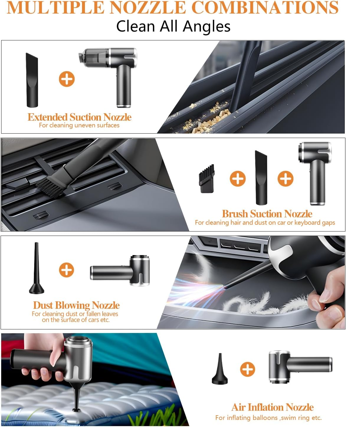 Handheld Car Vacuum Cleaner Cordless, 8000Pa Powerful 2-In-1 Lightweight Vacuum and Air Blower, Dual Filter Rechargeable Mini Hoover for Pet Hair, Car, Home, Office, Kitchen