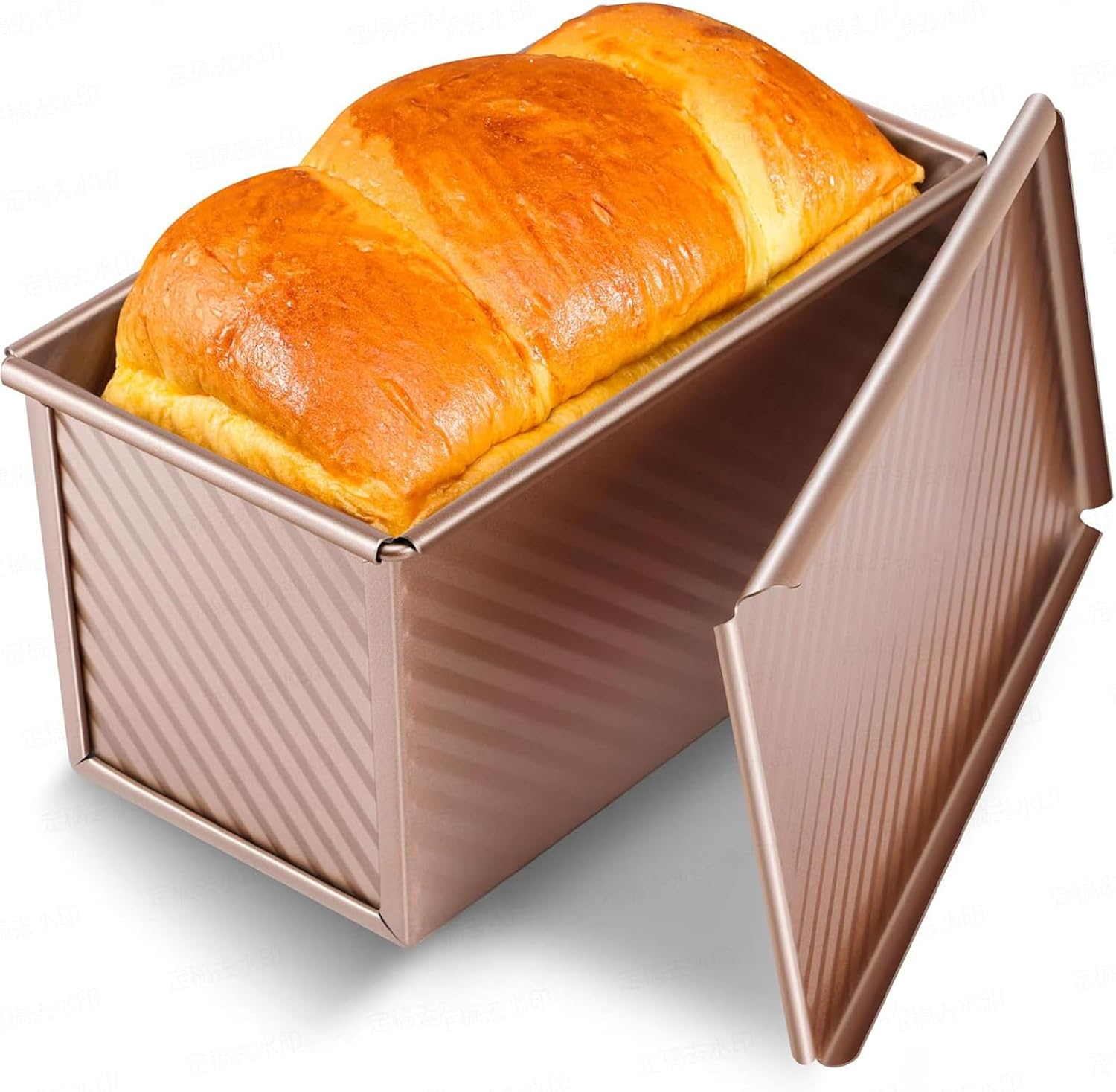 Swascoger Pullman Bread Pan with Lid, 1Lb Non-Stick Carbon Steel Loaf Pan - Corrugated Bakeware Mold for Perfect Sandwich & Toast Bread, Large Capacity Baking Tool image number 1