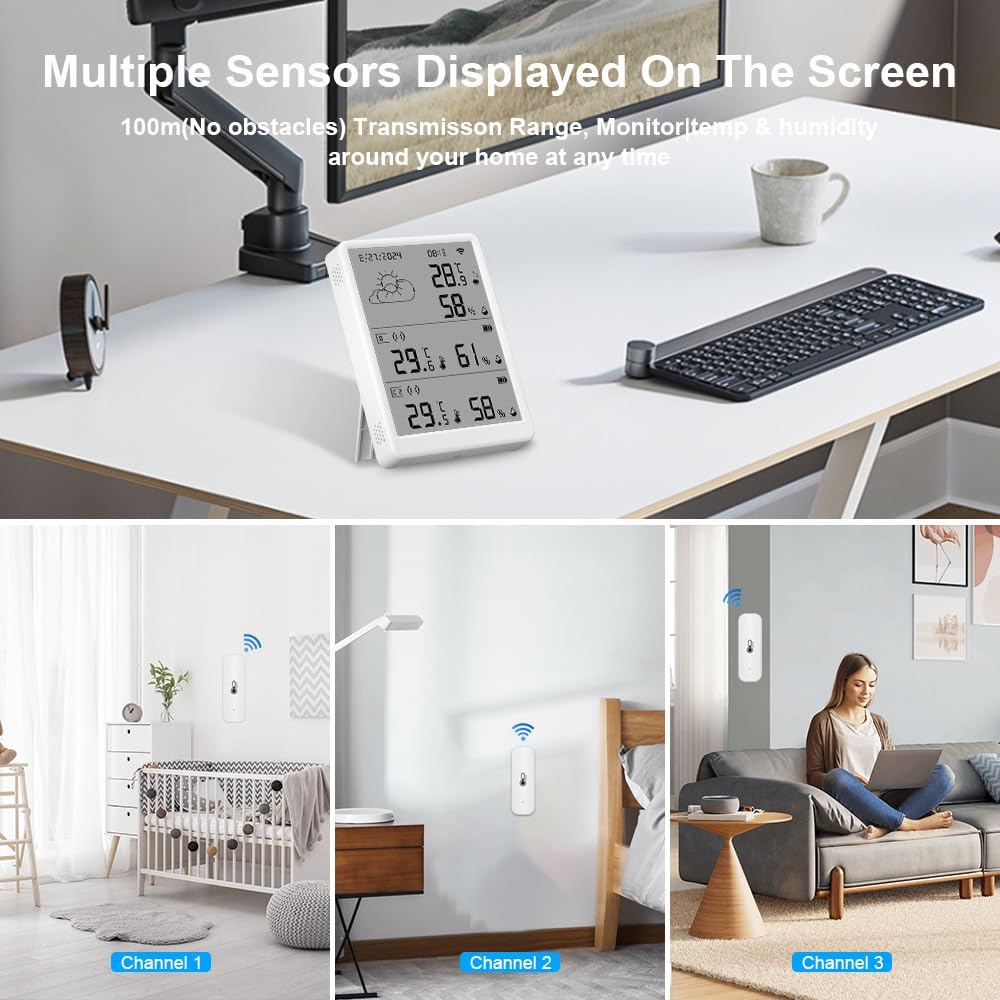 Wifi Smart Temperature and Humidity Monitor, Real-Time Sensor with APP Control, Home, Greenhouse and Garage for House